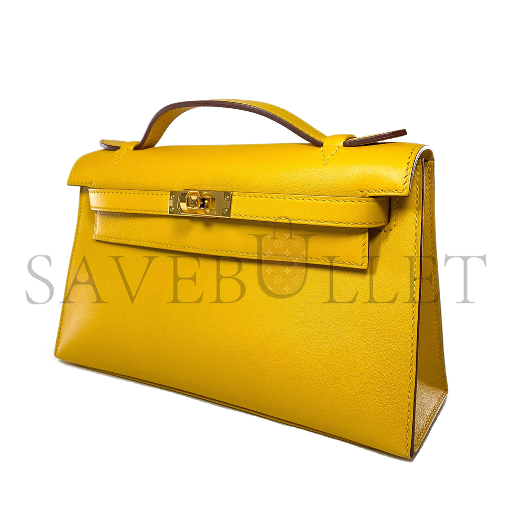 HERMÈS KELLY POCHETTE JAUNE AMBRE SWIFT GOLD HARDWARE (22*14*7cm) 